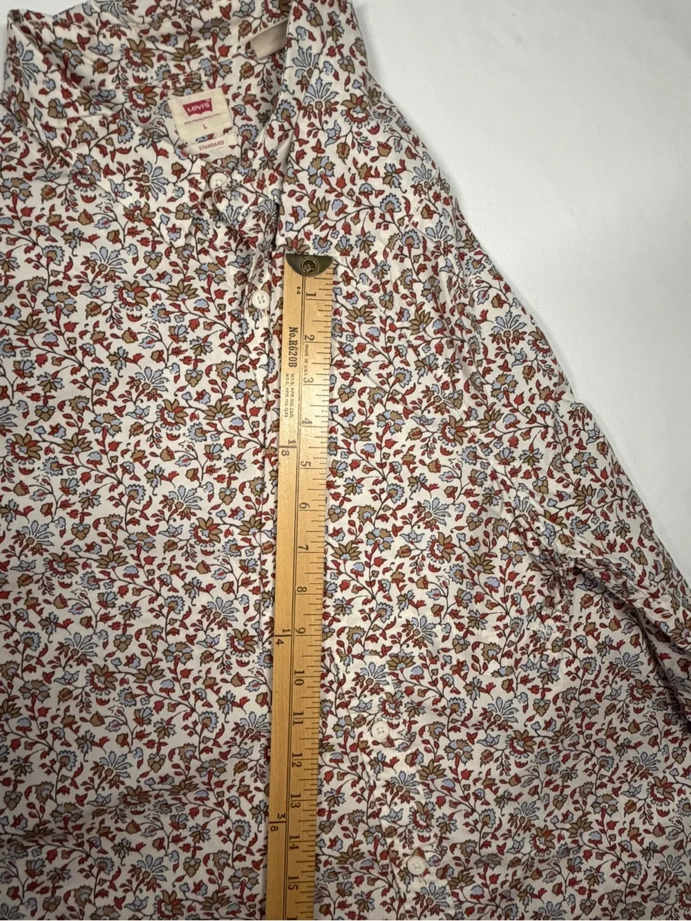 Levi's Men L SS Floral Button-Down Shirt - White with Brown & Red Print